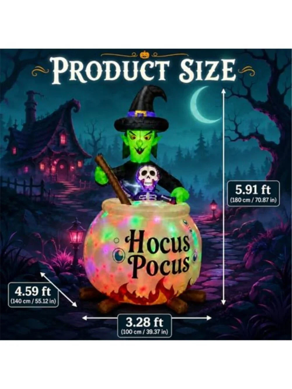 6 FT Halloween Inflatable Witch and Cauldron with RGB Lighted Halloween Blow